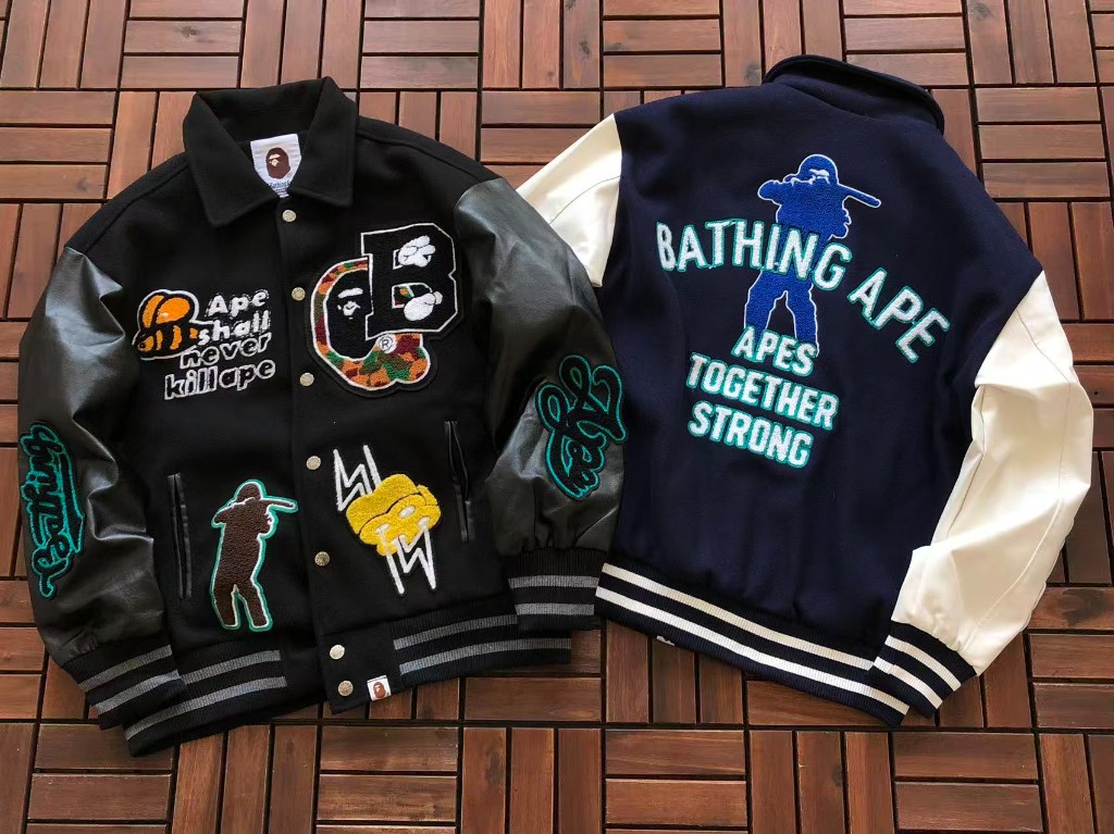 BAPE varsity jackets and camo puffer jackets
